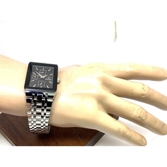 Bulova Men's Watch 96C150 Quartz Tank Black Dial Silver Stainless Steel 31x45mm - Picture 5 of 14